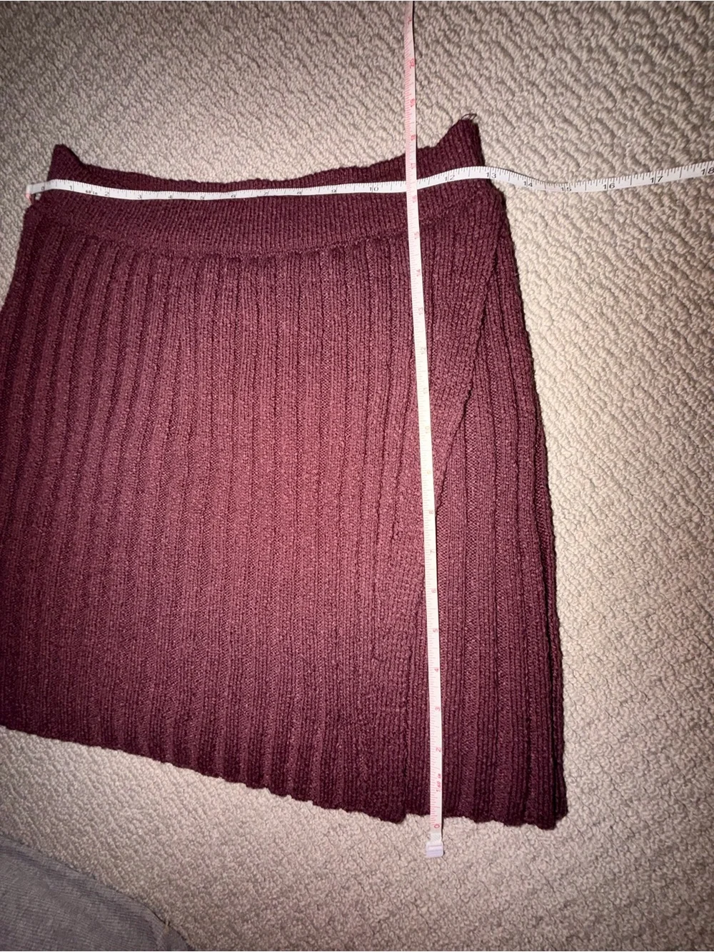 Free People Burgundy Slub Knit ribbed faux wrap sweater skirt - Size Large